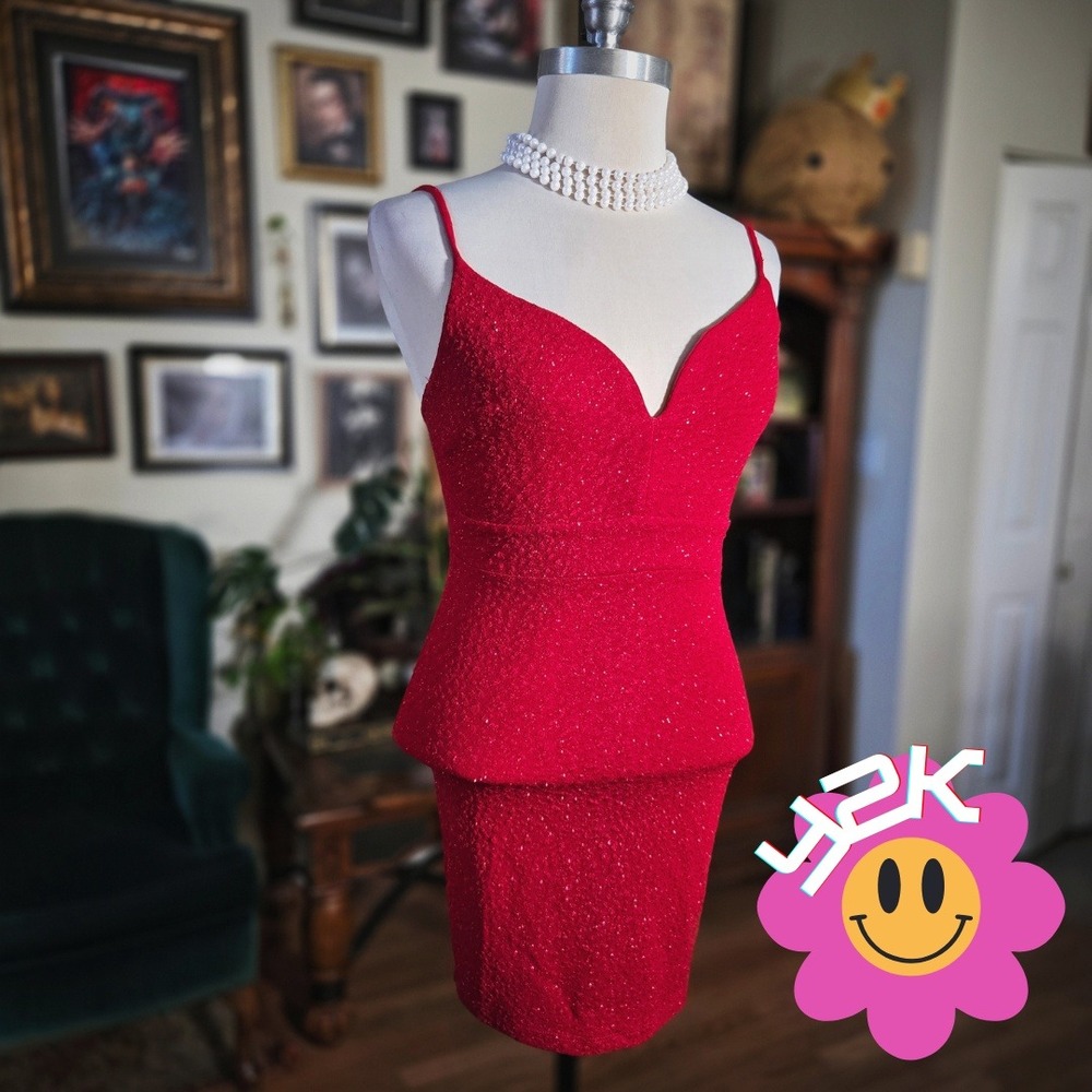 Windsor Red Sequin V Neck Mini Dress Sparkly‎ Party Clubwear